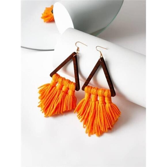 TODAY is Orange Women's Wooden Tassel Drop Earrings - Picture 7 of 7